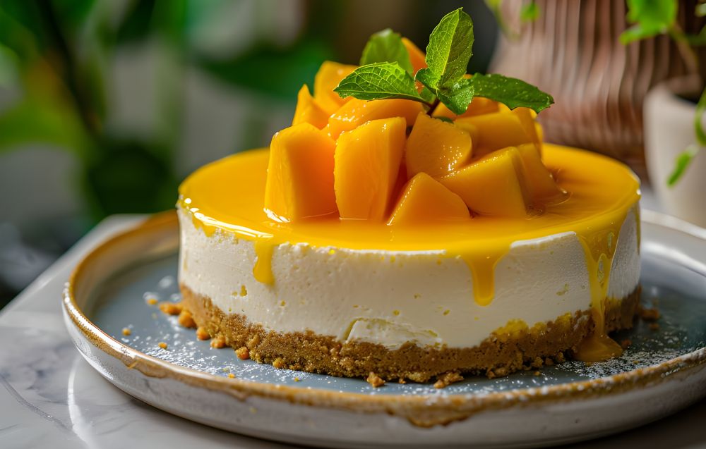 Mango Cheesecake with Fresh Mango Topping