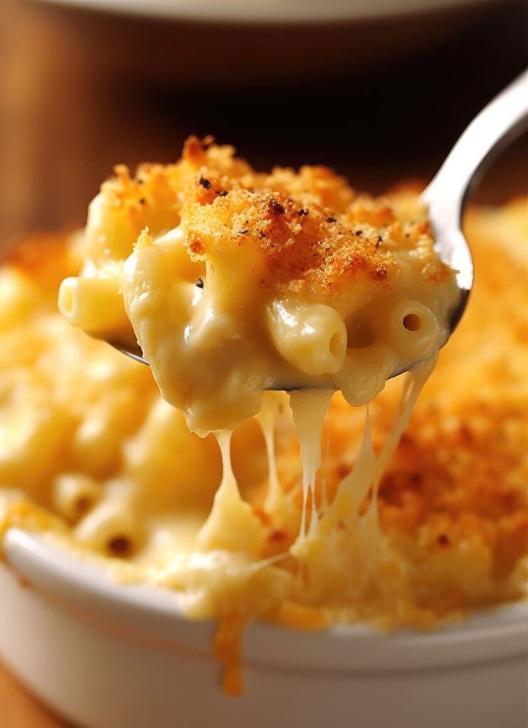 Creamy mac and cheese with cheddar, gouda, mozzarella