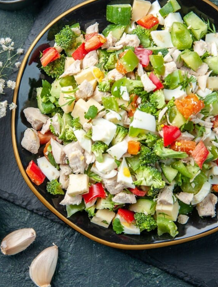 Colorful and crunchy broccoli cauliflower salad recipe with sunflower seeds